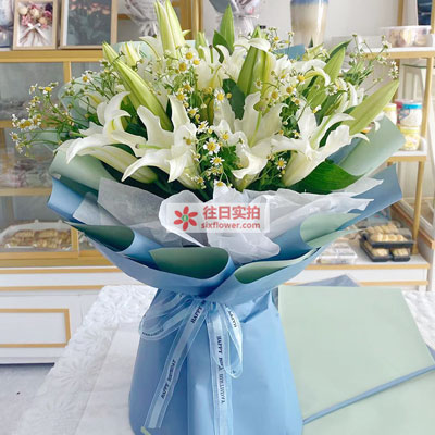 三亚8支白色多头百合洋甘菊，互倾的思念