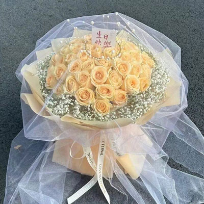 三亚52朵香槟玫瑰满天星，你就是我的全部