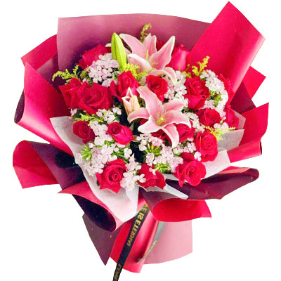 三亚18朵红玫瑰百合，永远牵手到老