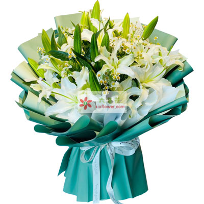 三亚8支白色多头百合洋甘菊，如潮的思念