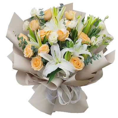 三亚12朵香槟玫瑰百合，爱永远陪伴着你